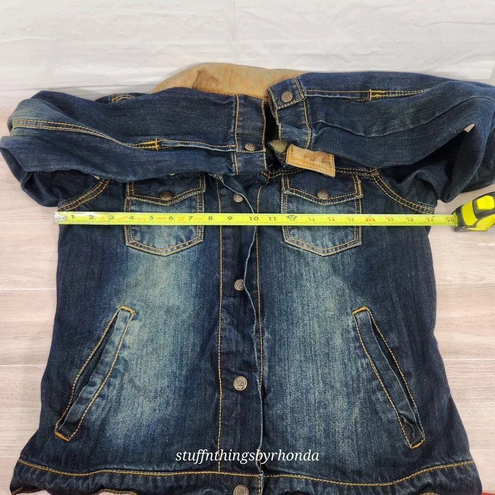 Brush Creek Ranch Distressed Denim Jacket Youth SM Western‎ Coat Leather Collar